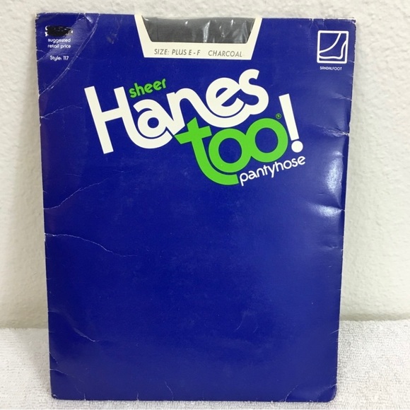 NEW Vintage 90s Hanes Too Sheer Pantyhose Sandalfoot Charcoal Nylon Tights Retro - Picture 1 of 6